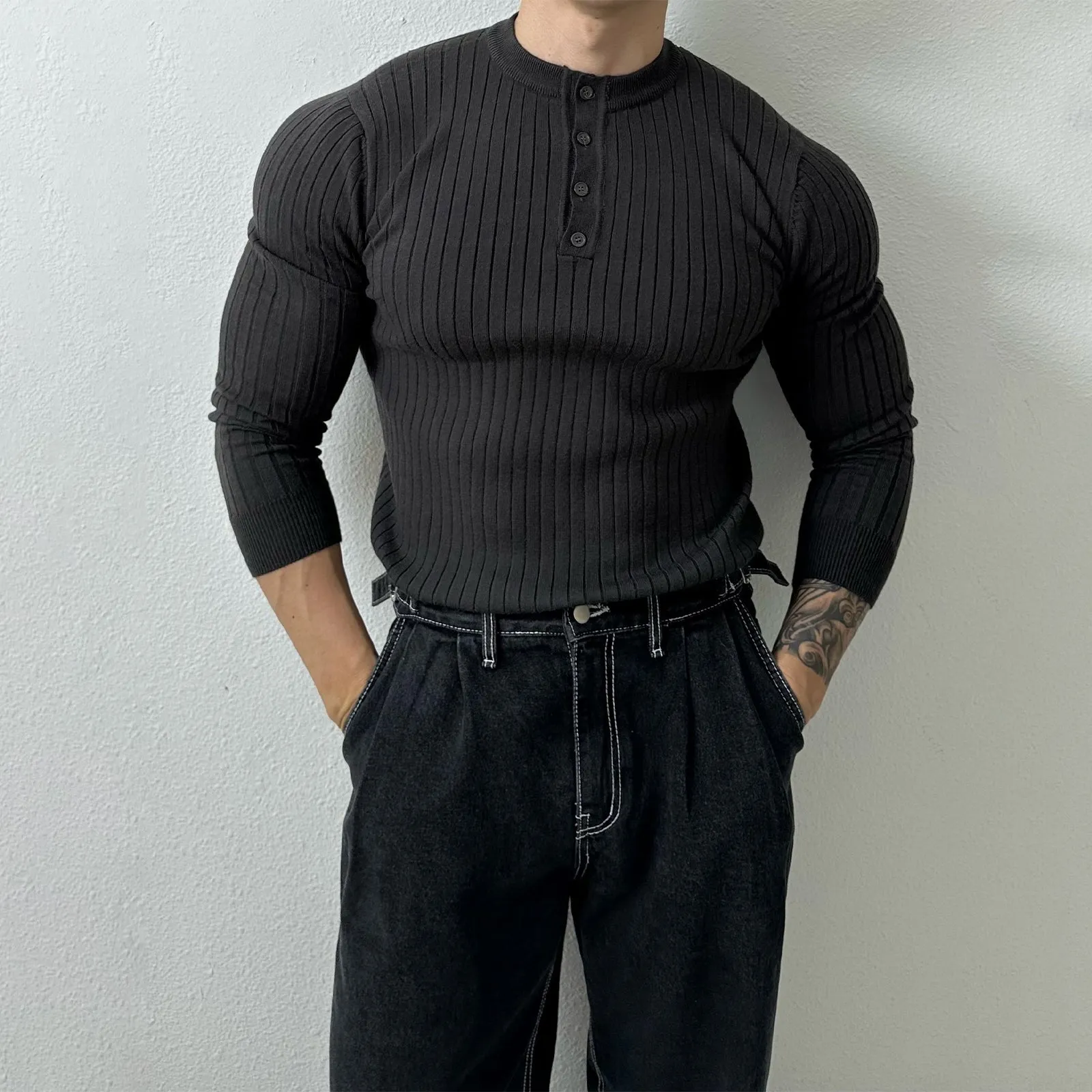 Striped Round Neck Collar Shirt