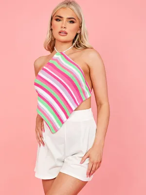 Striped Waffle Knit Tie Back Bandana Top