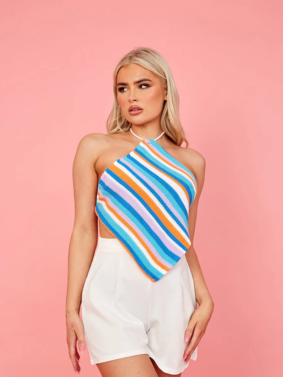 Striped Waffle Knit Tie Back Bandana Top