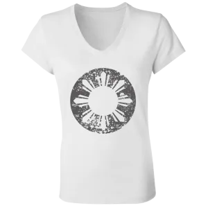 Sun and Stars in Circle Distressed Ladies' Jersey V-Neck T-Shirt