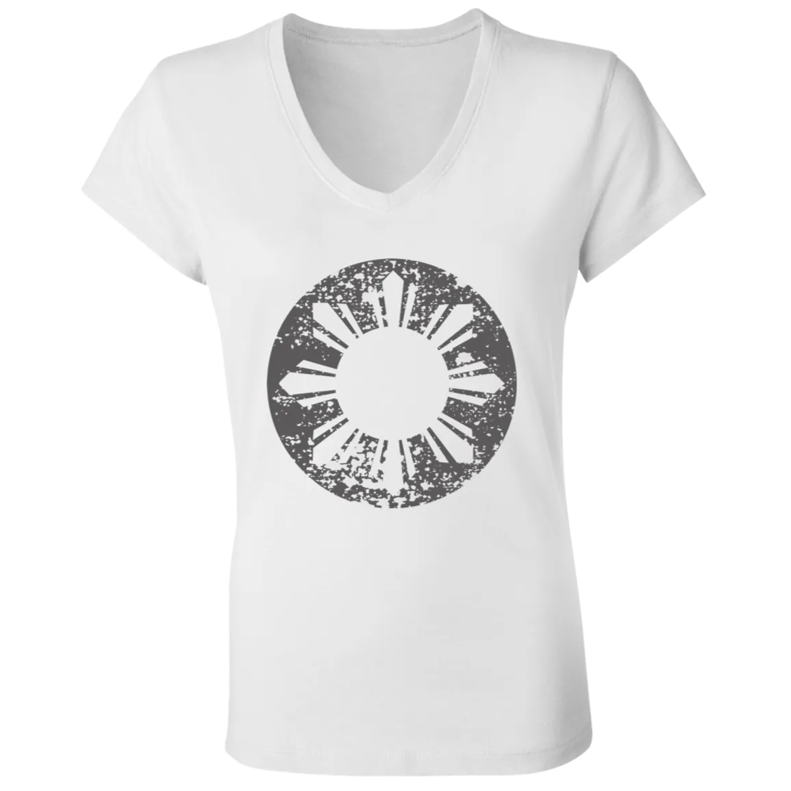 Sun and Stars in Circle Distressed Ladies' Jersey V-Neck T-Shirt