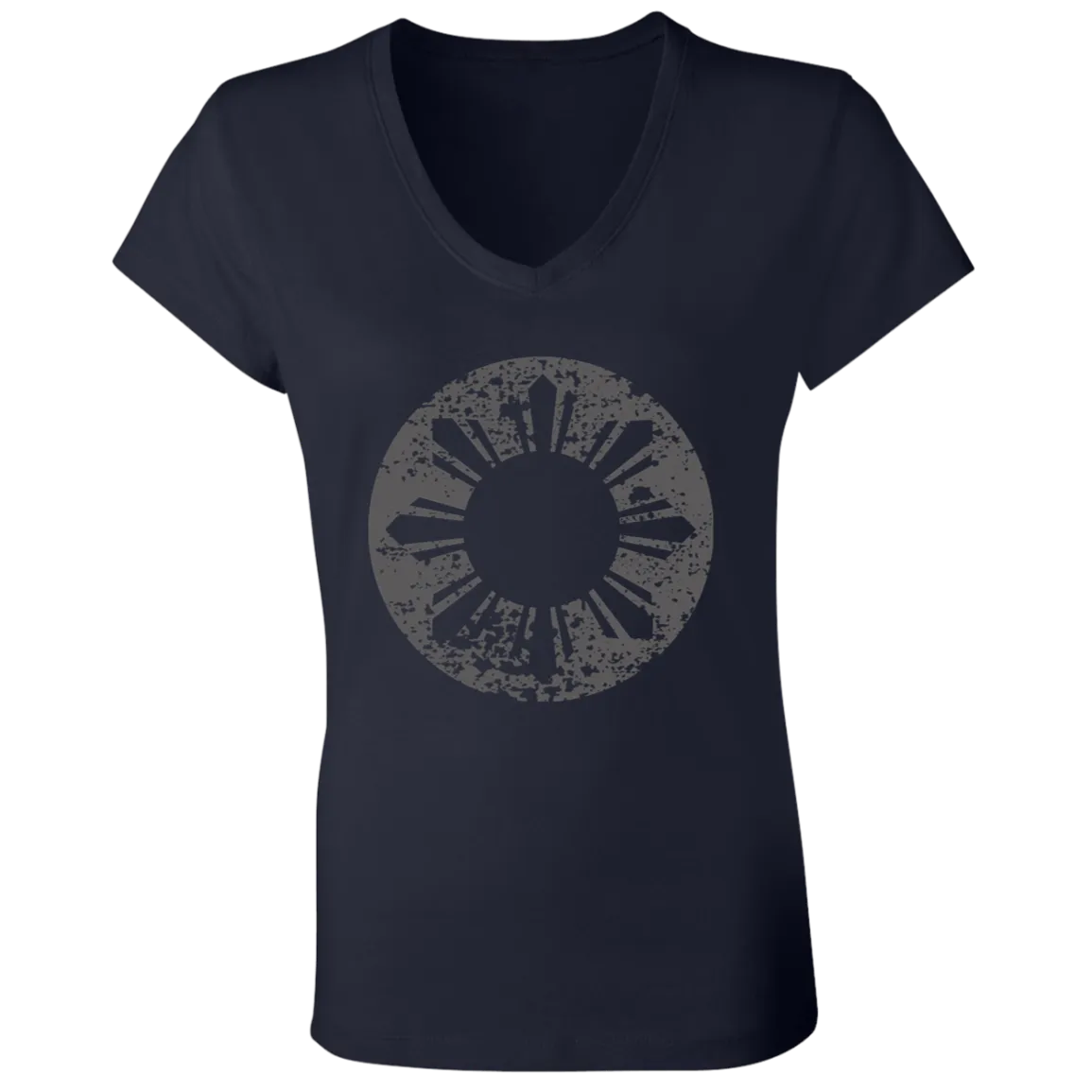 Sun and Stars in Circle Distressed Ladies' Jersey V-Neck T-Shirt