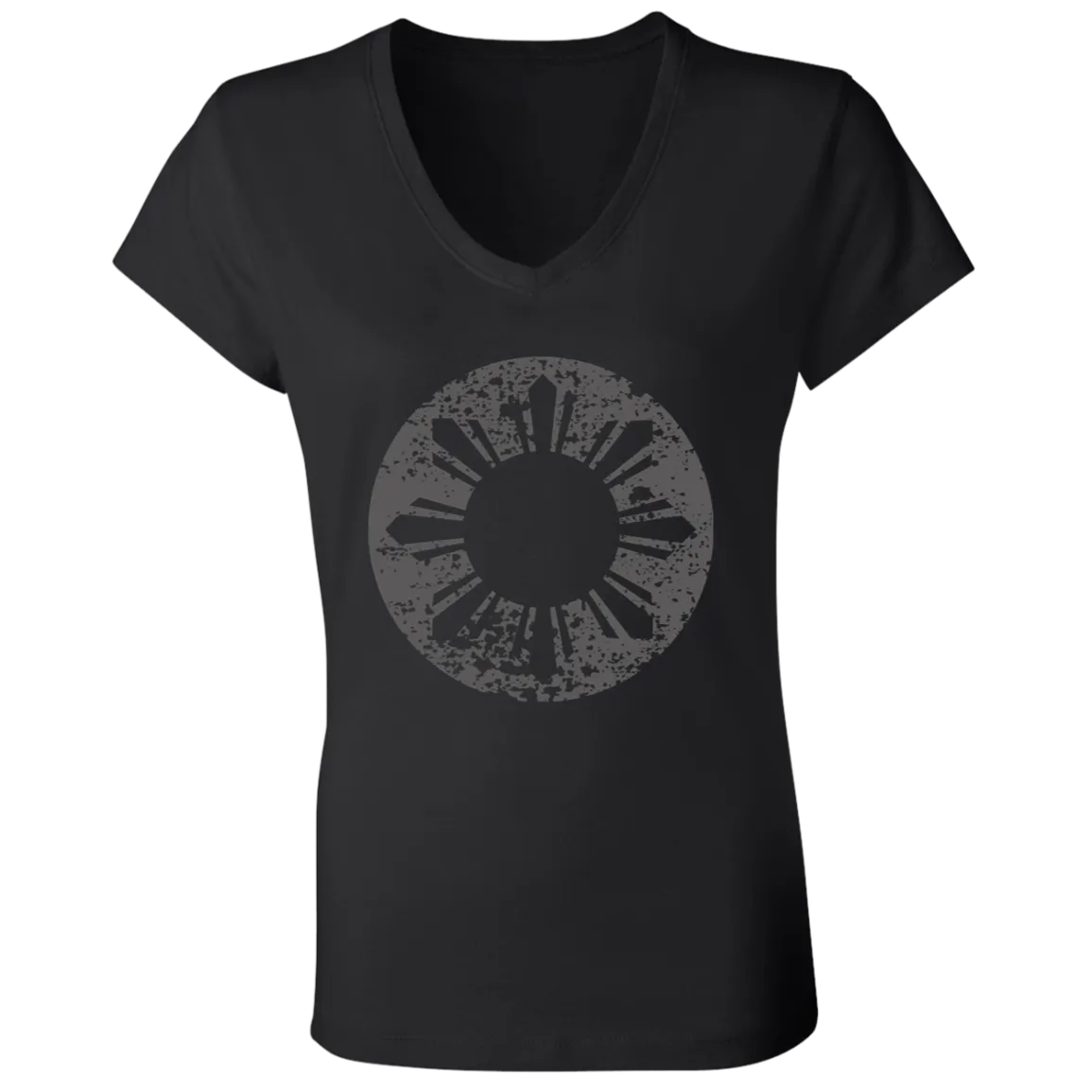 Sun and Stars in Circle Distressed Ladies' Jersey V-Neck T-Shirt