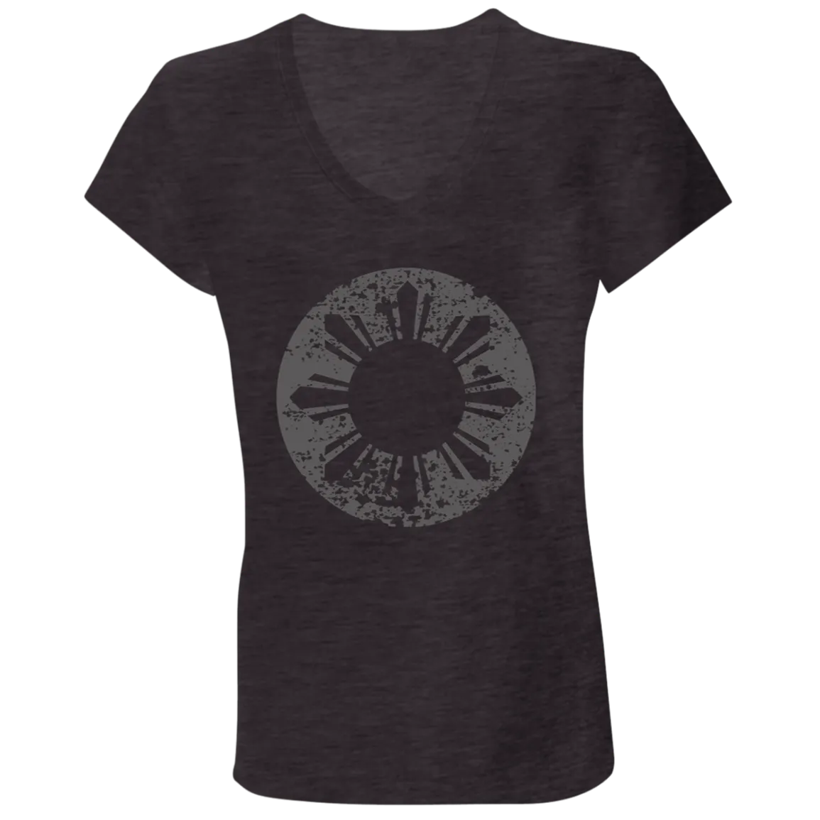 Sun and Stars in Circle Distressed Ladies' Jersey V-Neck T-Shirt