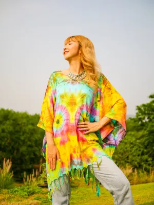 Sunrise Bloom Poncho Hand Dyed Tunic Kaftan Blouse Oversize Top
