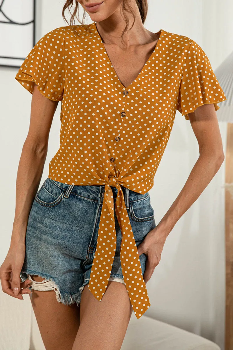 Sweet Solid Split Joint V Neck T-Shirts