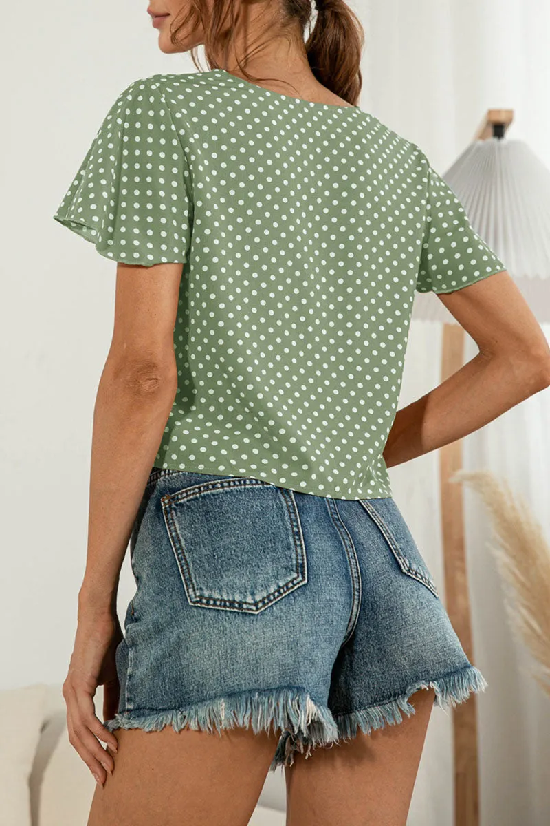 Sweet Solid Split Joint V Neck T-Shirts