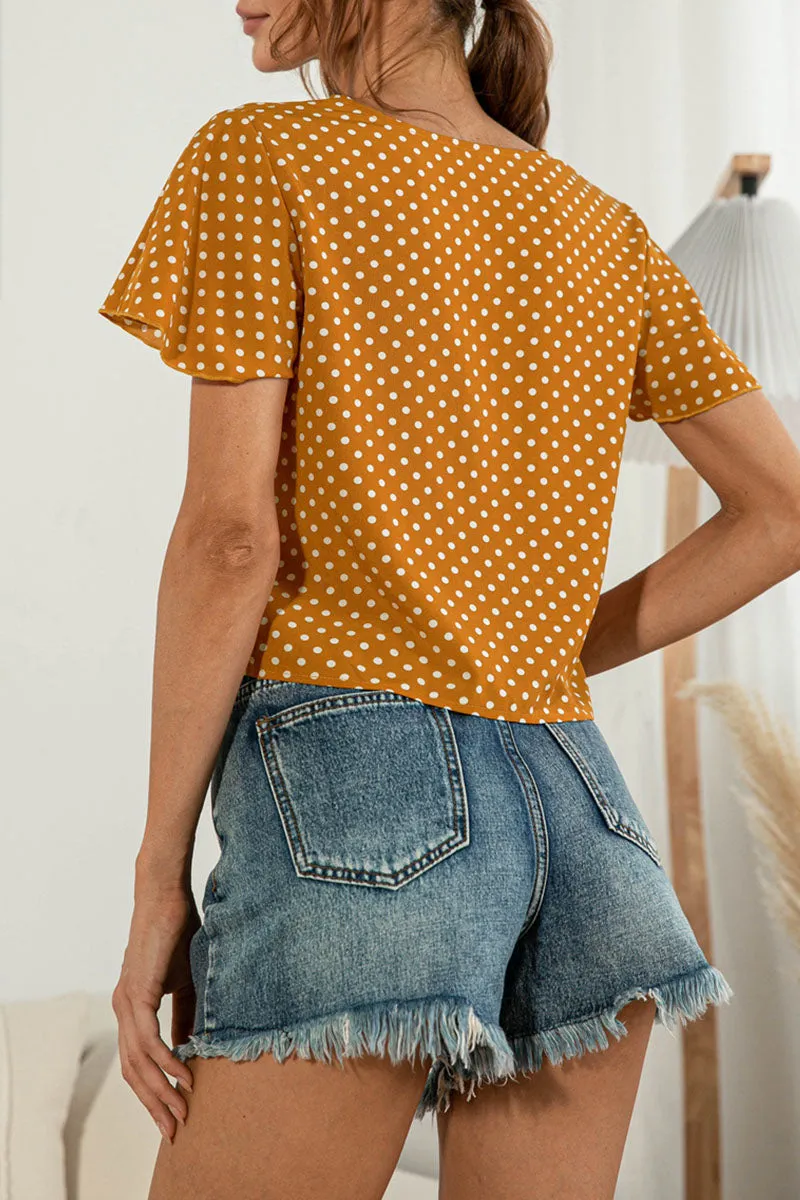 Sweet Solid Split Joint V Neck T-Shirts