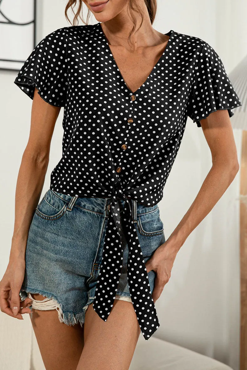 Sweet Solid Split Joint V Neck T-Shirts