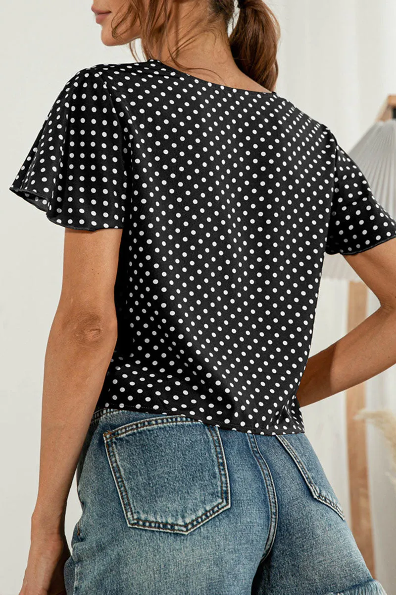 Sweet Solid Split Joint V Neck T-Shirts