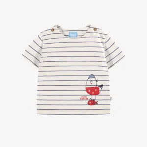 T-shirt crème à rayures et illustration, bébé || Cream striped T-shirt with illustration, baby