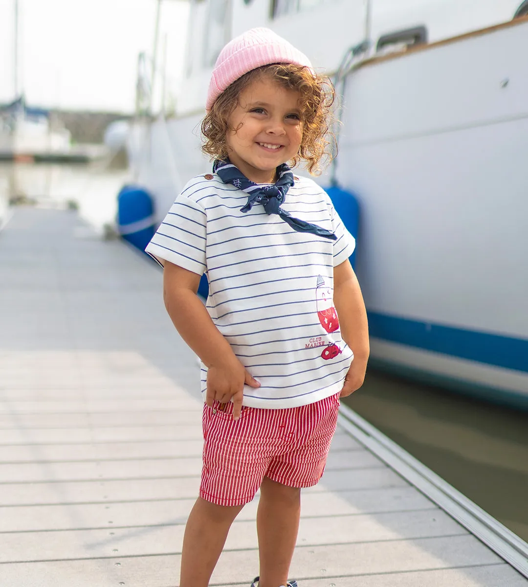 T-shirt crème à rayures et illustration, bébé || Cream striped T-shirt with illustration, baby