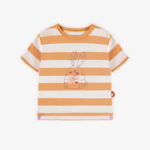 T-shirt ligné crème en coton, bébé || Cream striped t-shirt in cotton, baby