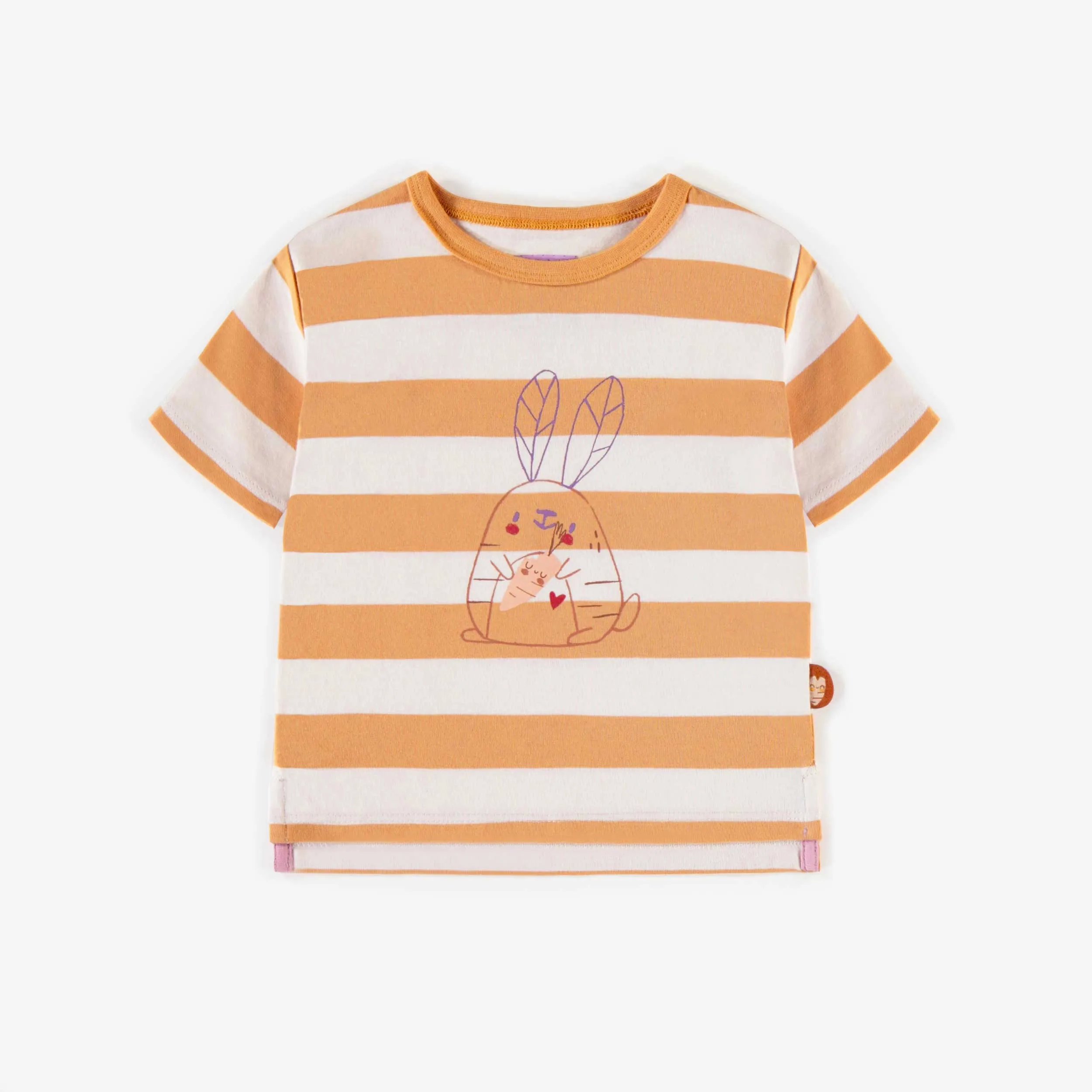 T-shirt ligné crème en coton, bébé || Cream striped t-shirt in cotton, baby