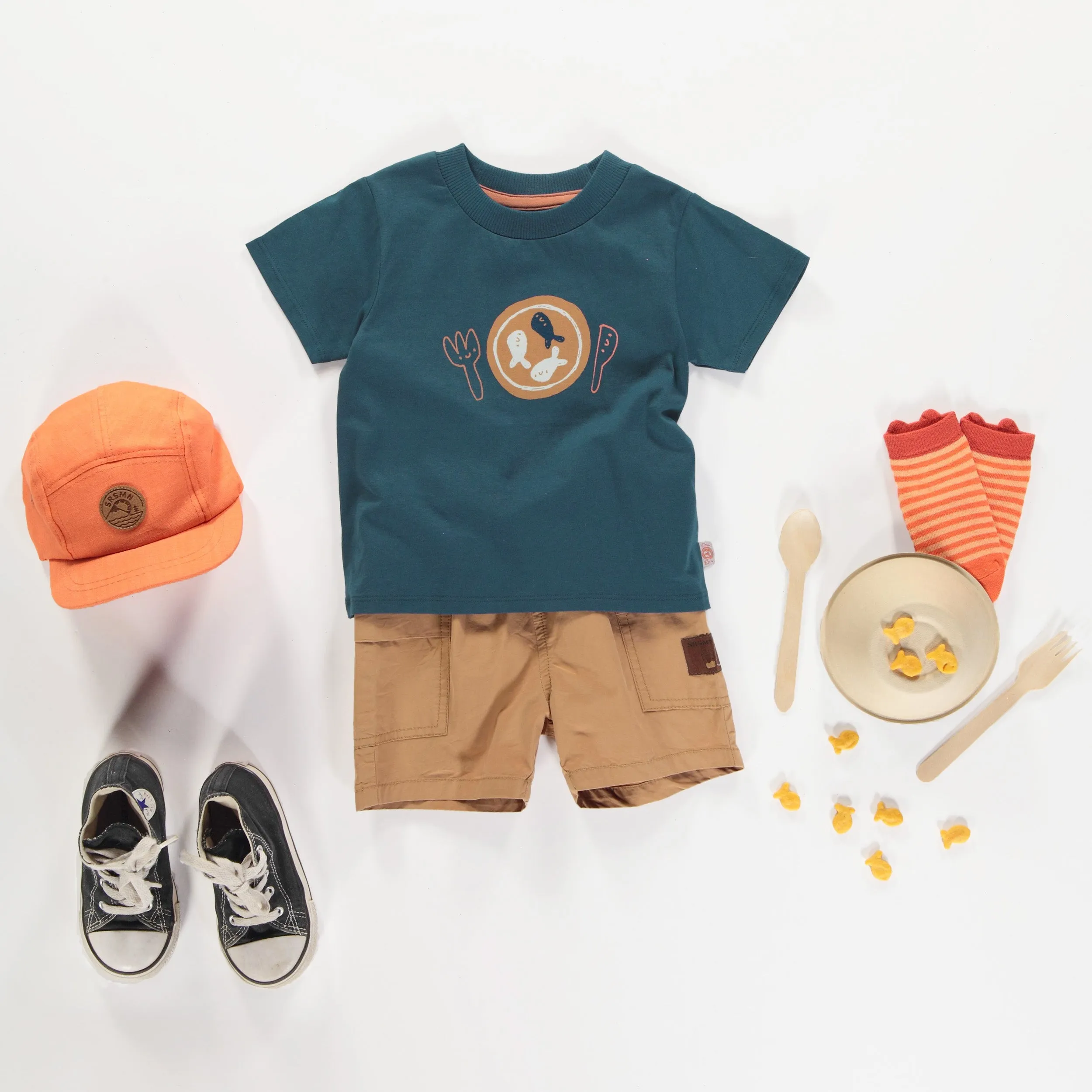 T-shirt turquoise à manches courtes en coton, bébé || Turquoise short-sleeved t-shirt in cotton, baby