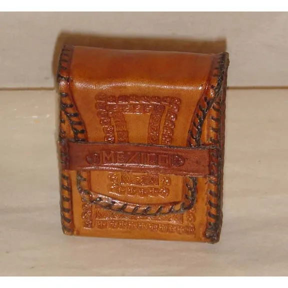 Tan Mexican Tooled Leather Coin Box