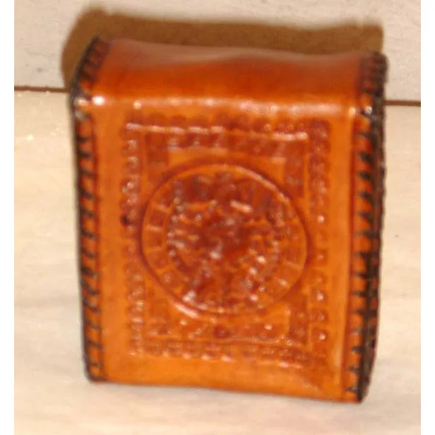 Tan Mexican Tooled Leather Coin Box