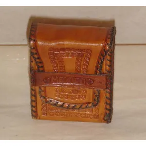 Tan Mexican Tooled Leather Coin Box