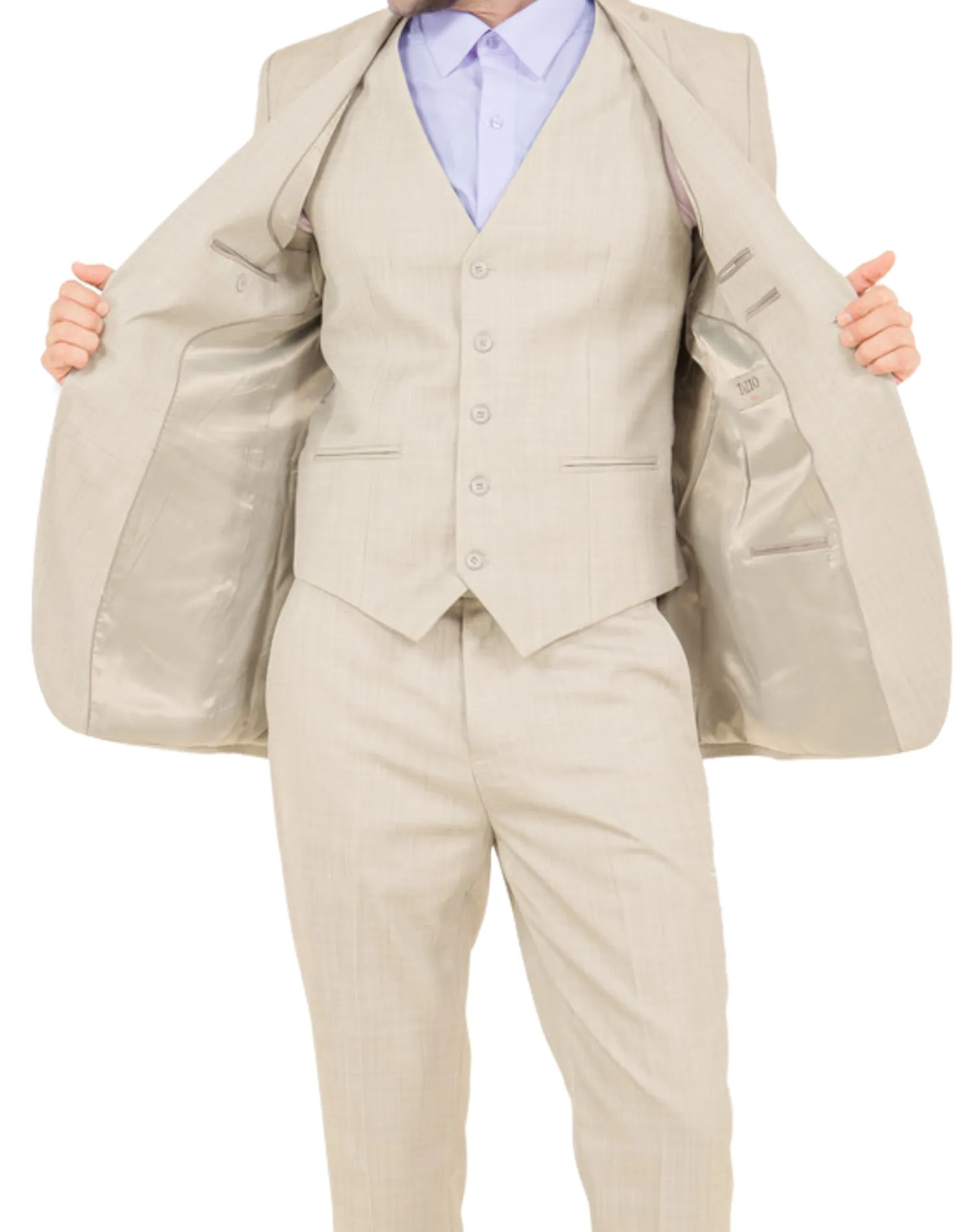 Tazzio Solid Textured Slim Fit Vested Suit - Light Tan