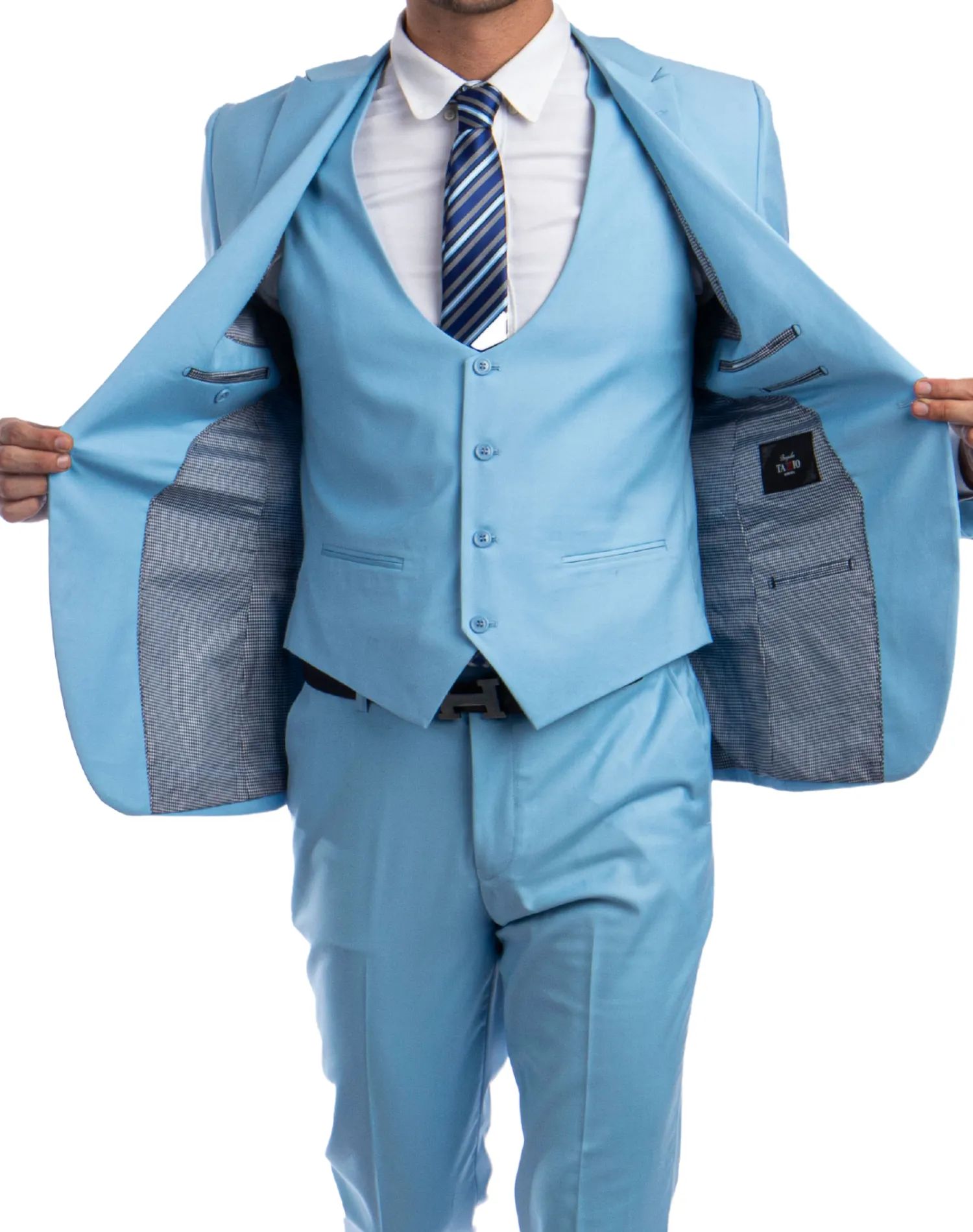 Tazzio Solid Ultra Slim Fit Vested Suit - Sky Blue