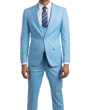 Tazzio Solid Ultra Slim Fit Vested Suit - Sky Blue