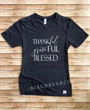 Thankful Grateful Blessed Shirt - Blessed Shirts - Thankful and Blessed - Blessed T Shirt Unisex Tri-Blend V-Neck T-Shirt