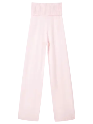 That Girl Rib Knit Fold Over Straight Leg Pants (Baby Pink)