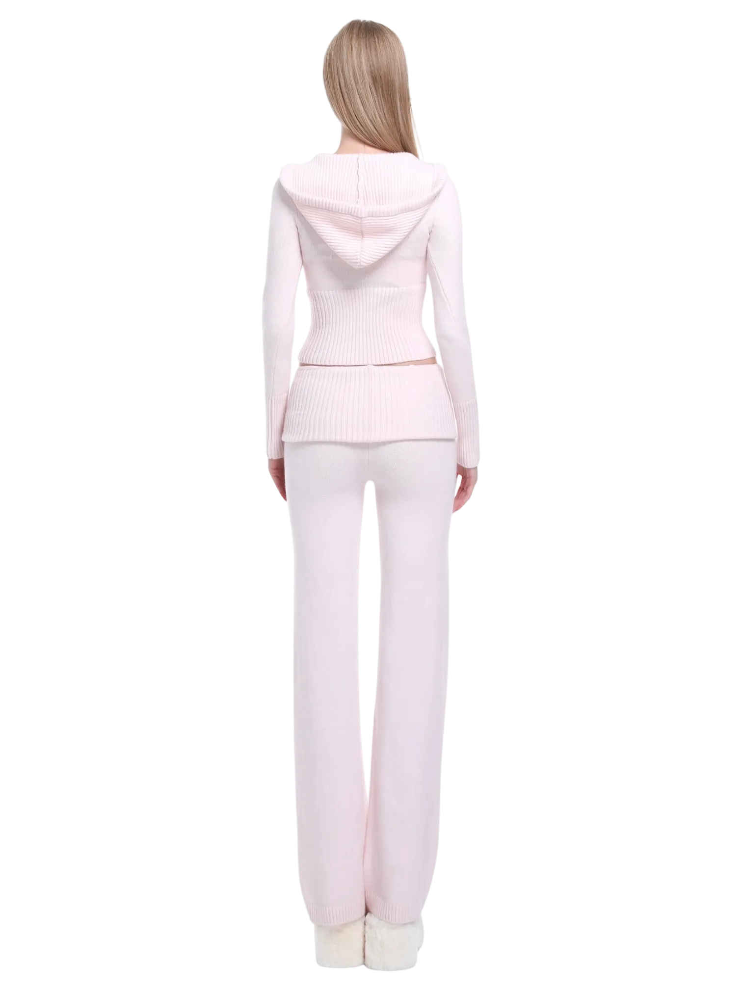 That Girl Rib Knit Fold Over Straight Leg Pants (Baby Pink)