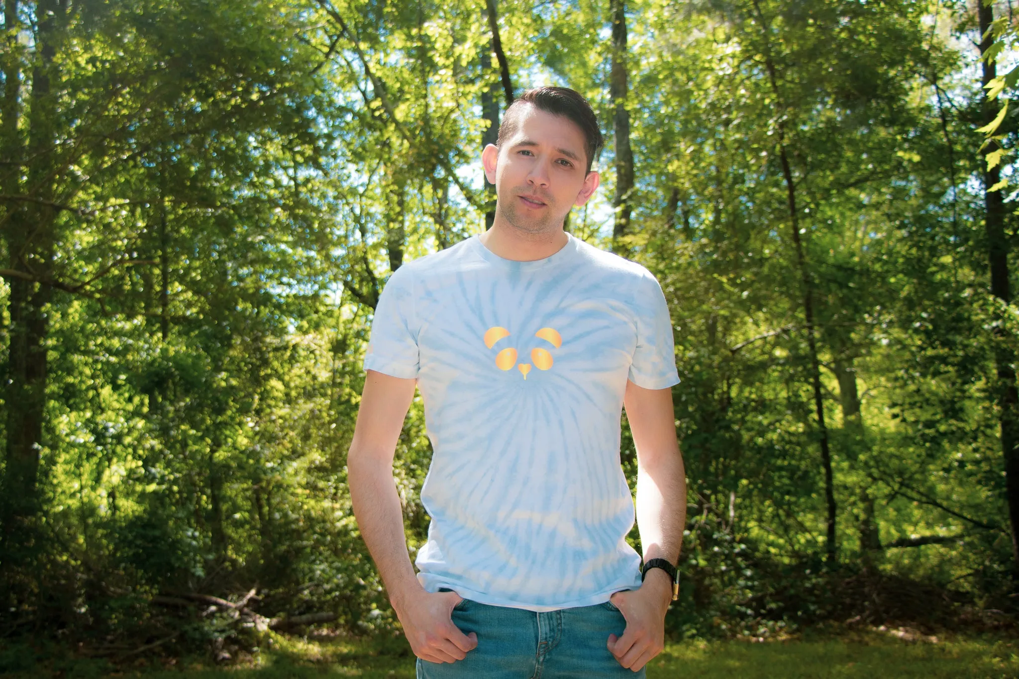 Tie-Dye Team Panda Logo T-Shirt (Sky Blue)