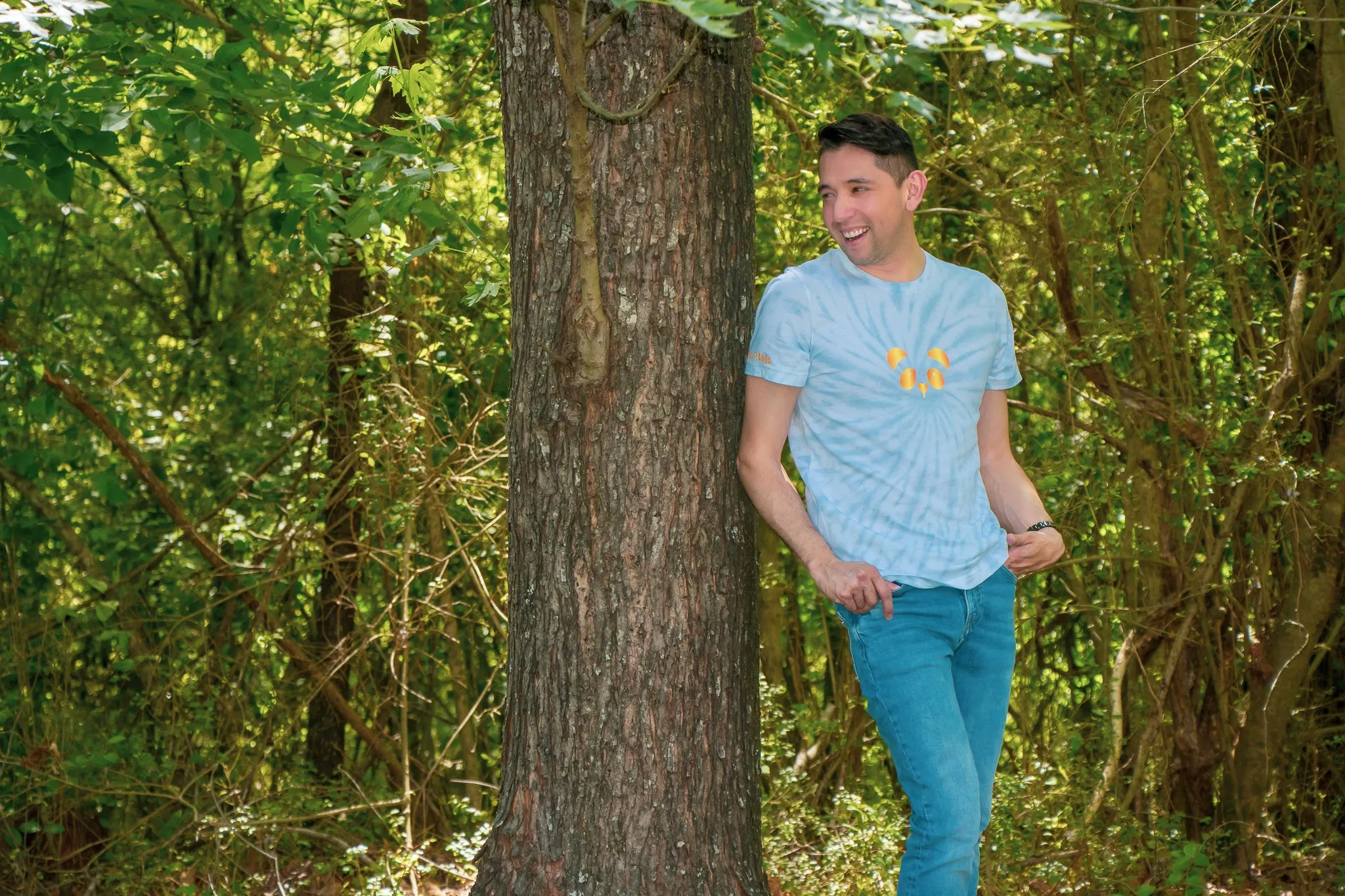 Tie-Dye Team Panda Logo T-Shirt (Sky Blue)