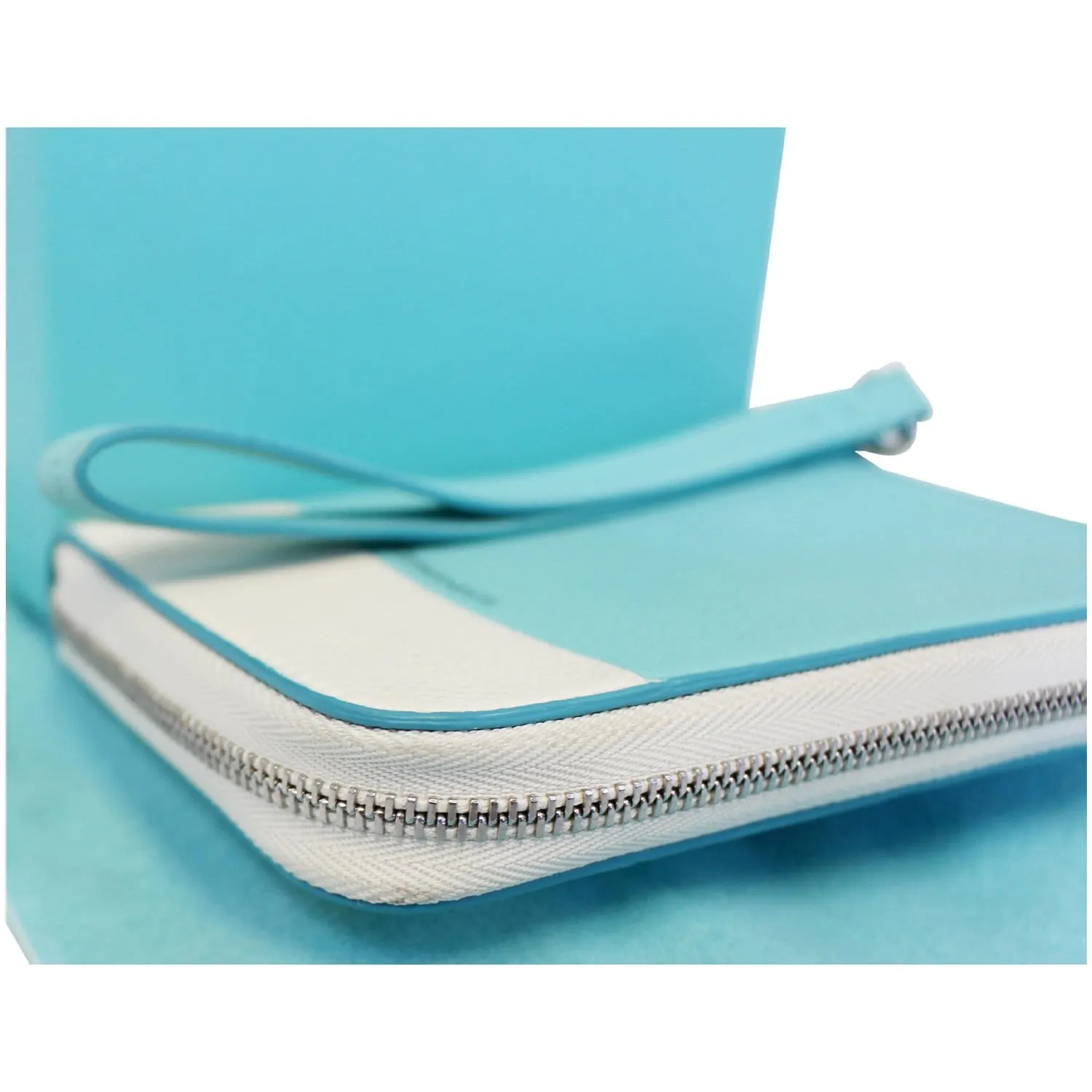 Tiffany & Co Color Block Zip Around Wallet Off-white/Blue