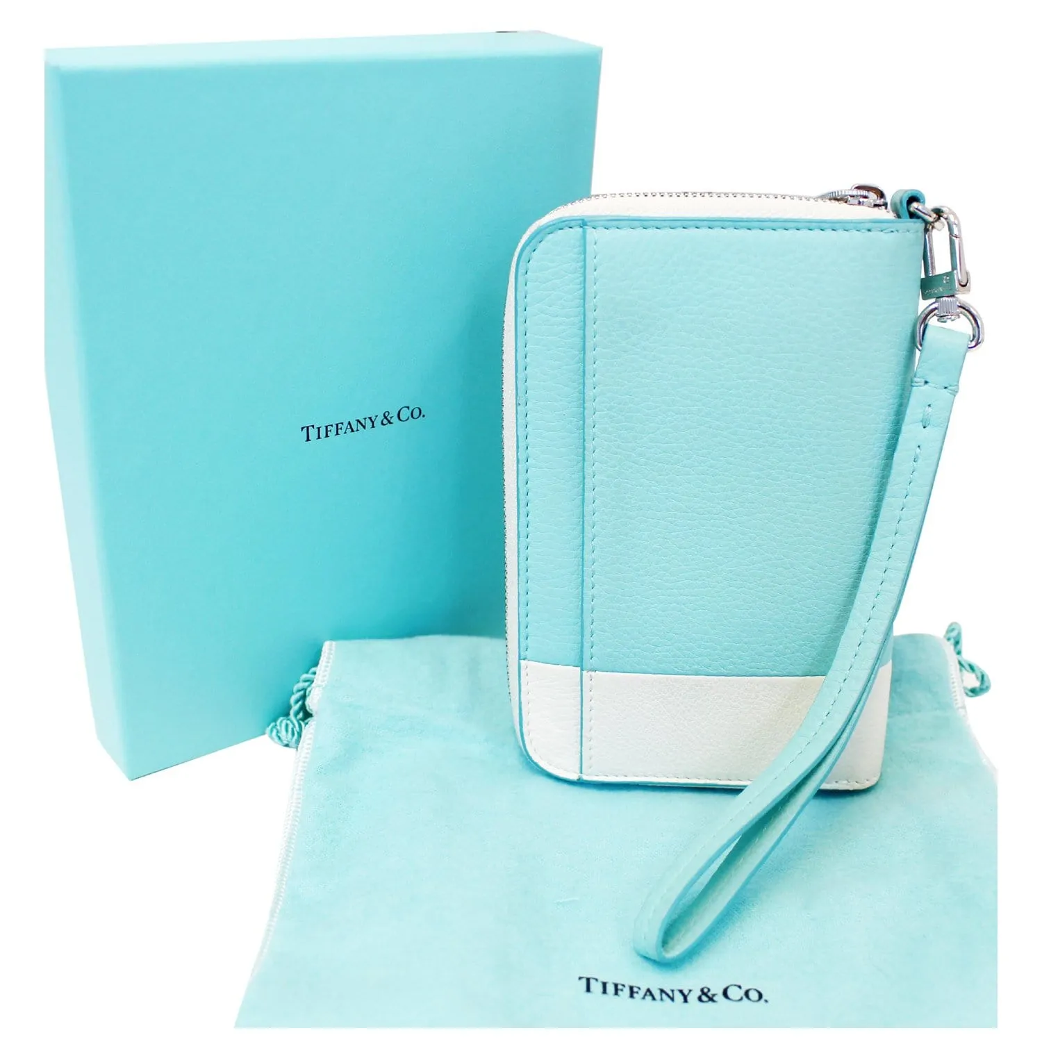Tiffany & Co Color Block Zip Around Wallet Off-white/Blue