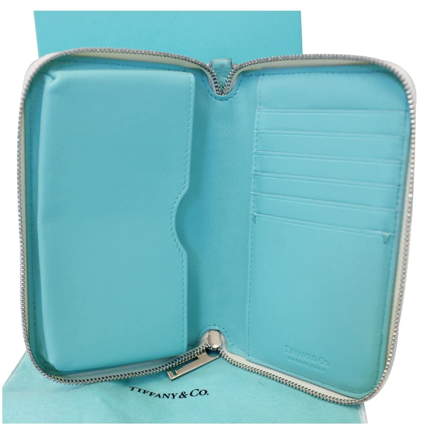 Tiffany & Co Color Block Zip Around Wallet Off-white/Blue