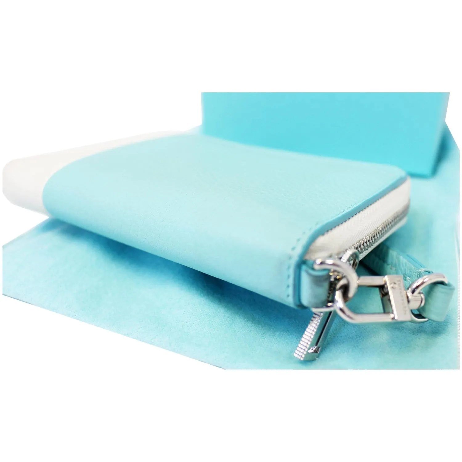 Tiffany & Co Color Block Zip Around Wallet Off-white/Blue