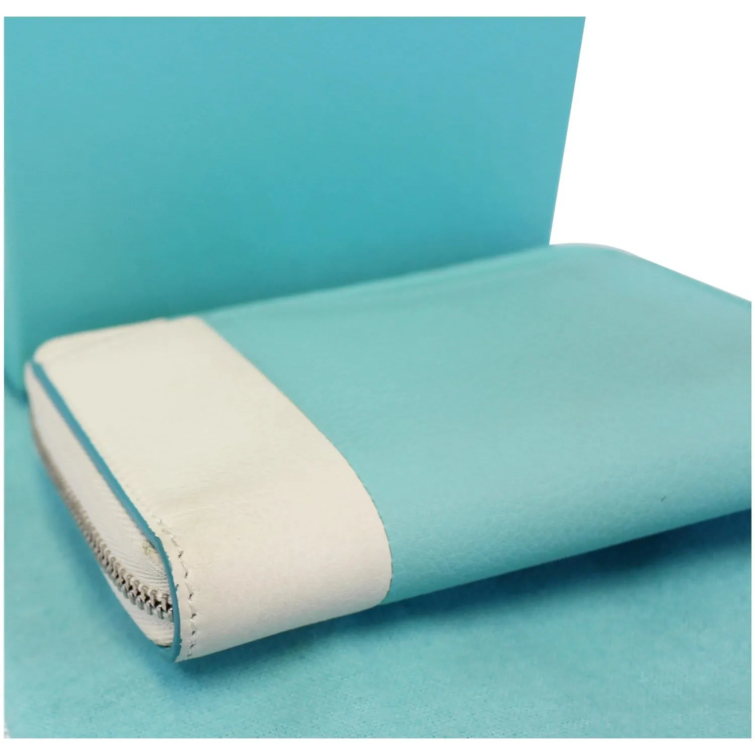 Tiffany & Co Color Block Zip Around Wallet Off-white/Blue
