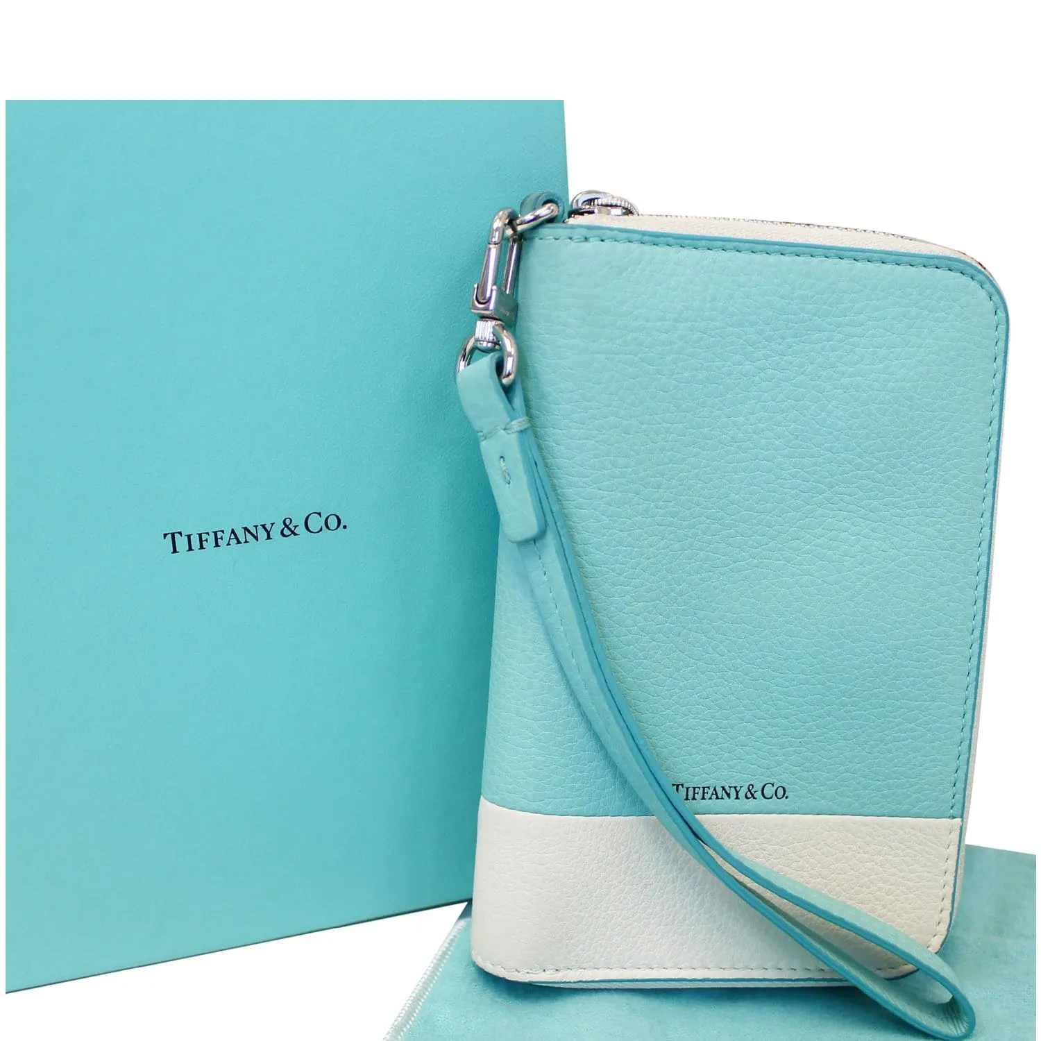 Tiffany & Co Color Block Zip Around Wallet Off-white/Blue