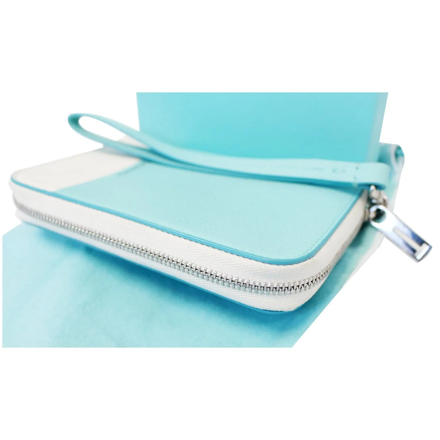 Tiffany & Co Color Block Zip Around Wallet Off-white/Blue