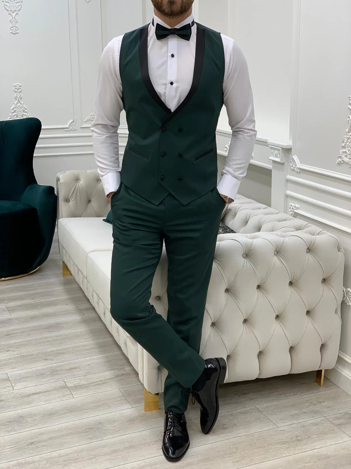 Torino Green Slim Fit Velvet Peak Lapel Tuxedo