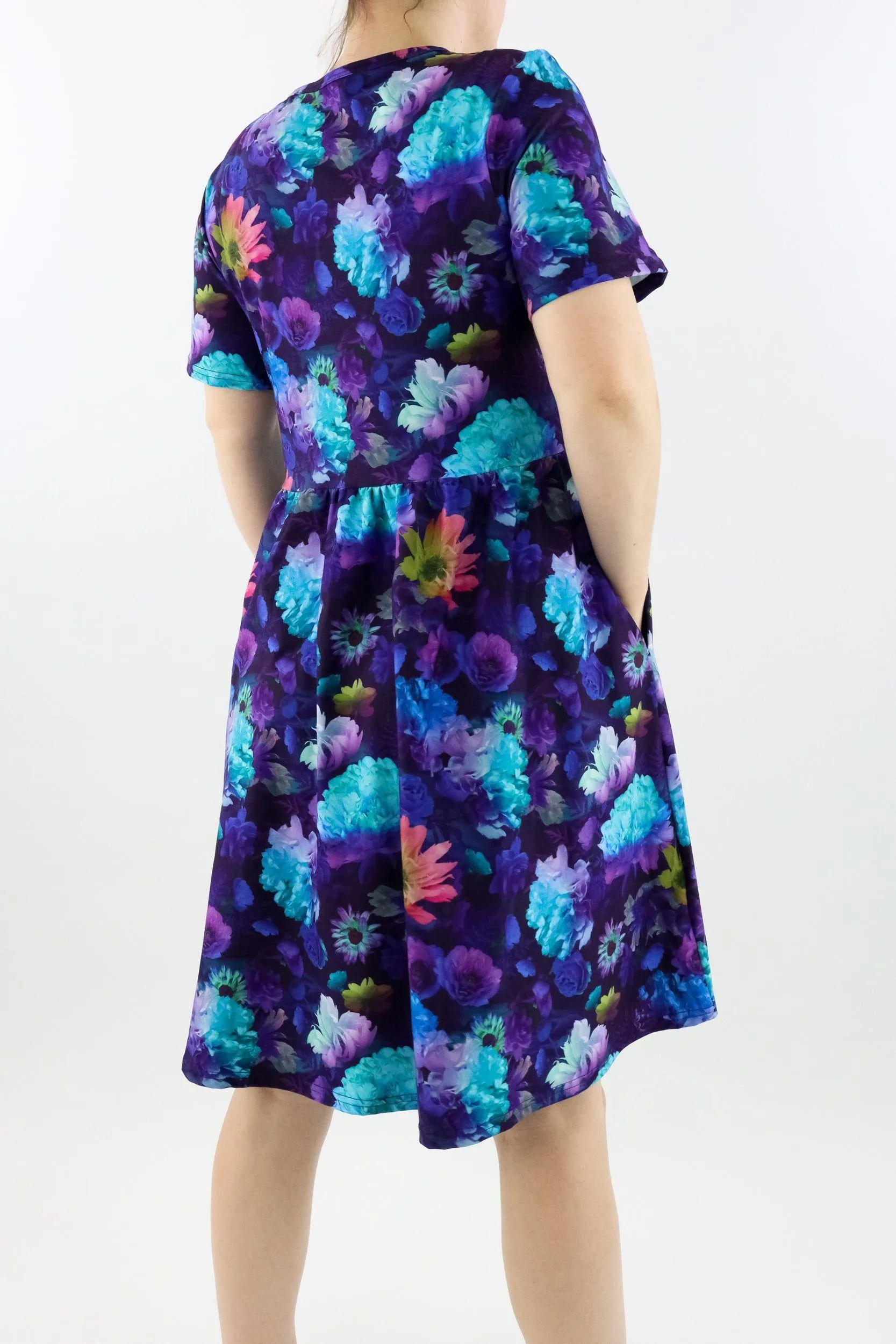 Tranquility Flora - Short Sleeve Skater Dress - Knee Length - Side Pockets