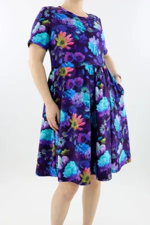 Tranquility Flora - Short Sleeve Skater Dress - Knee Length - Side Pockets