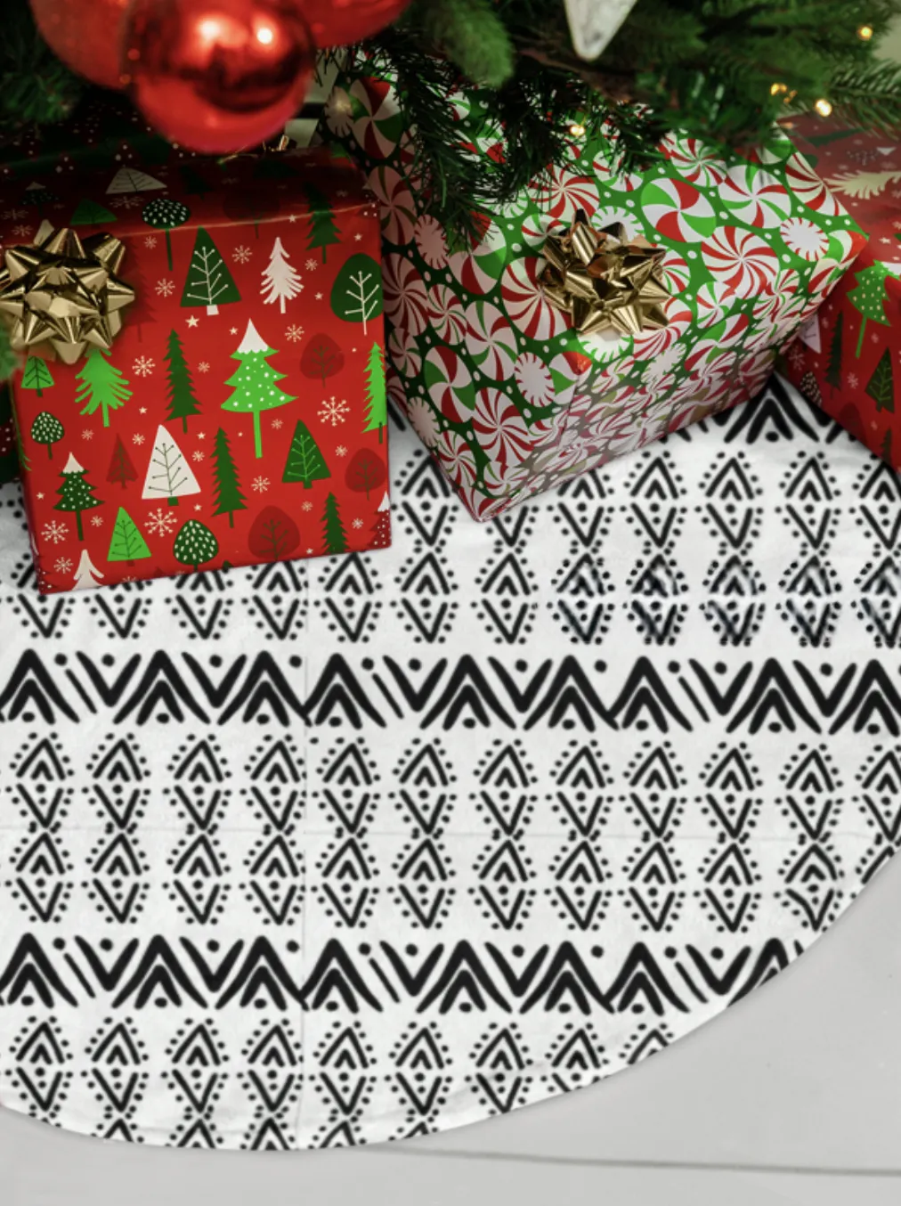 Tree Skirts - Geometric Mailian Mudcloth Print