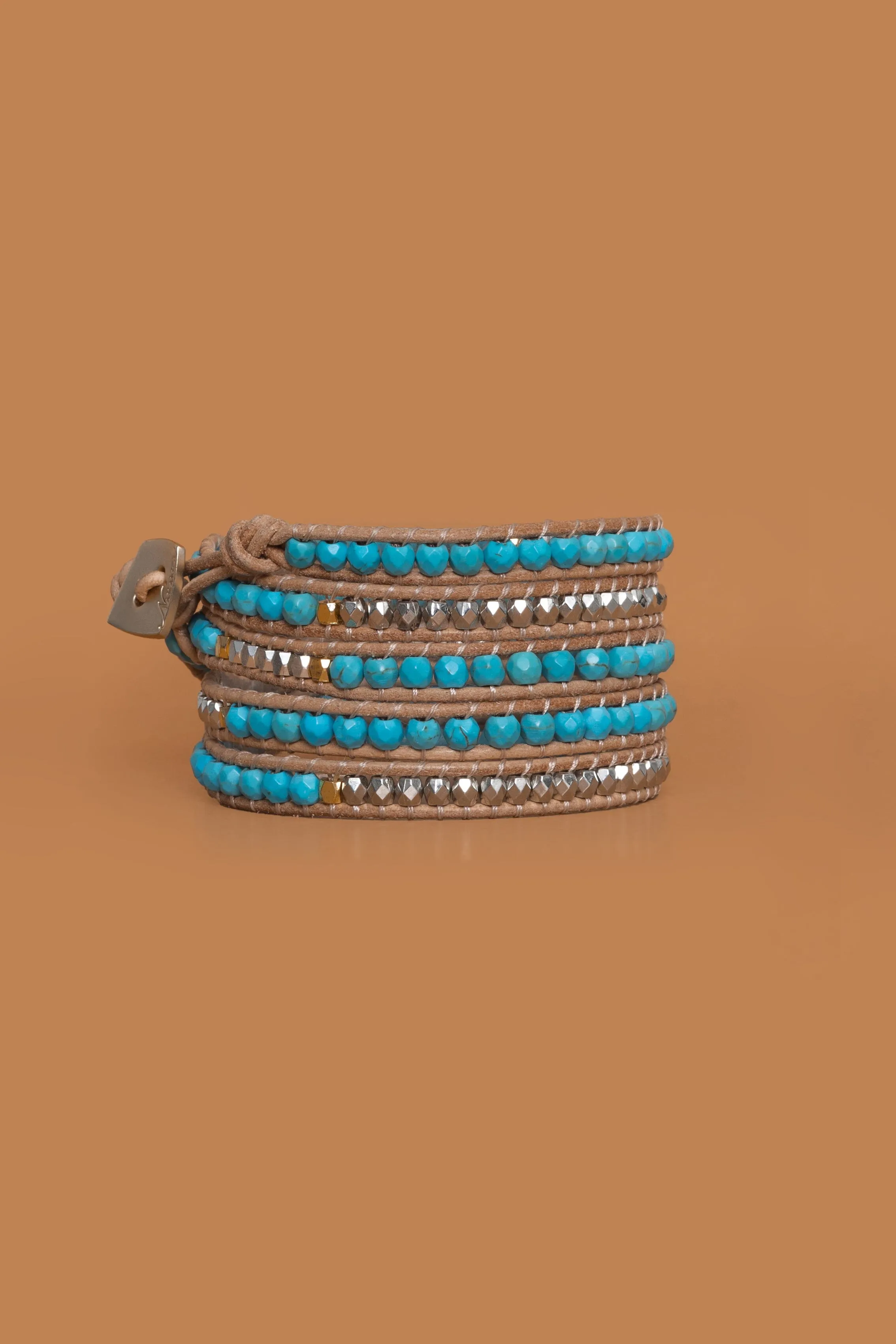 Turquoise Silver Mix Five Layer Wrap