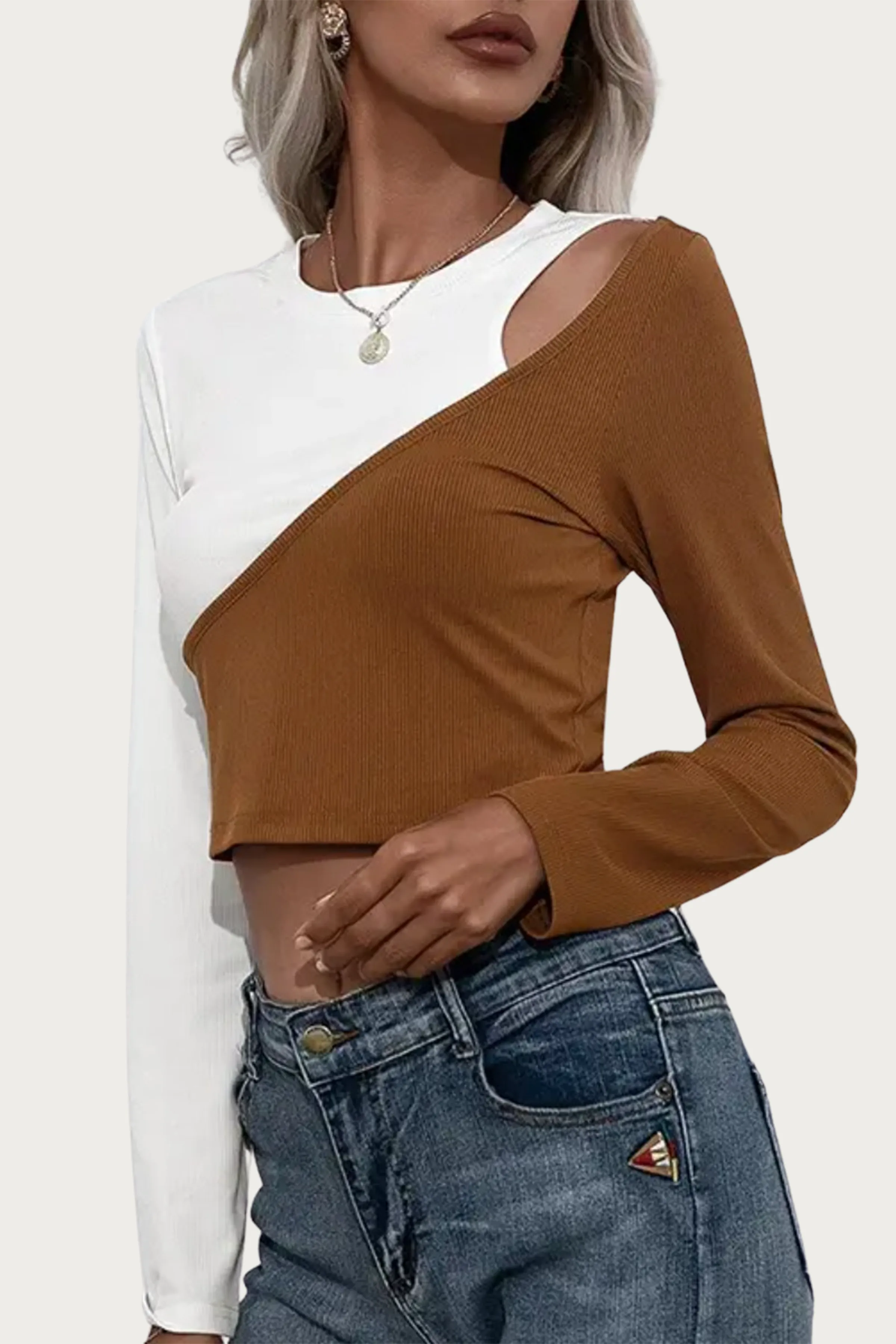 TWO-TONE CUTOUT TOP