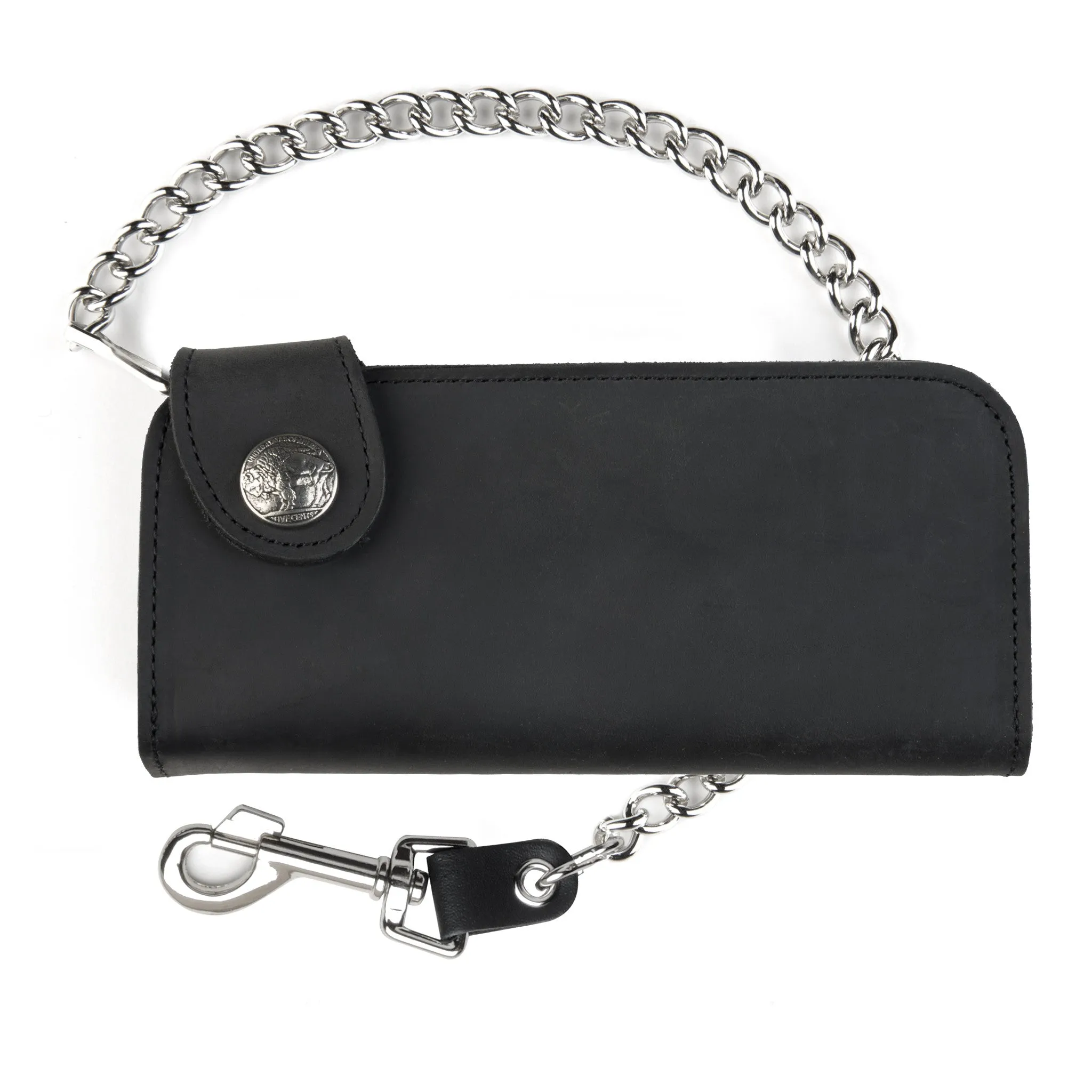 UB473  Side Snap Chain Wallet- Black w/ Buffalo snap