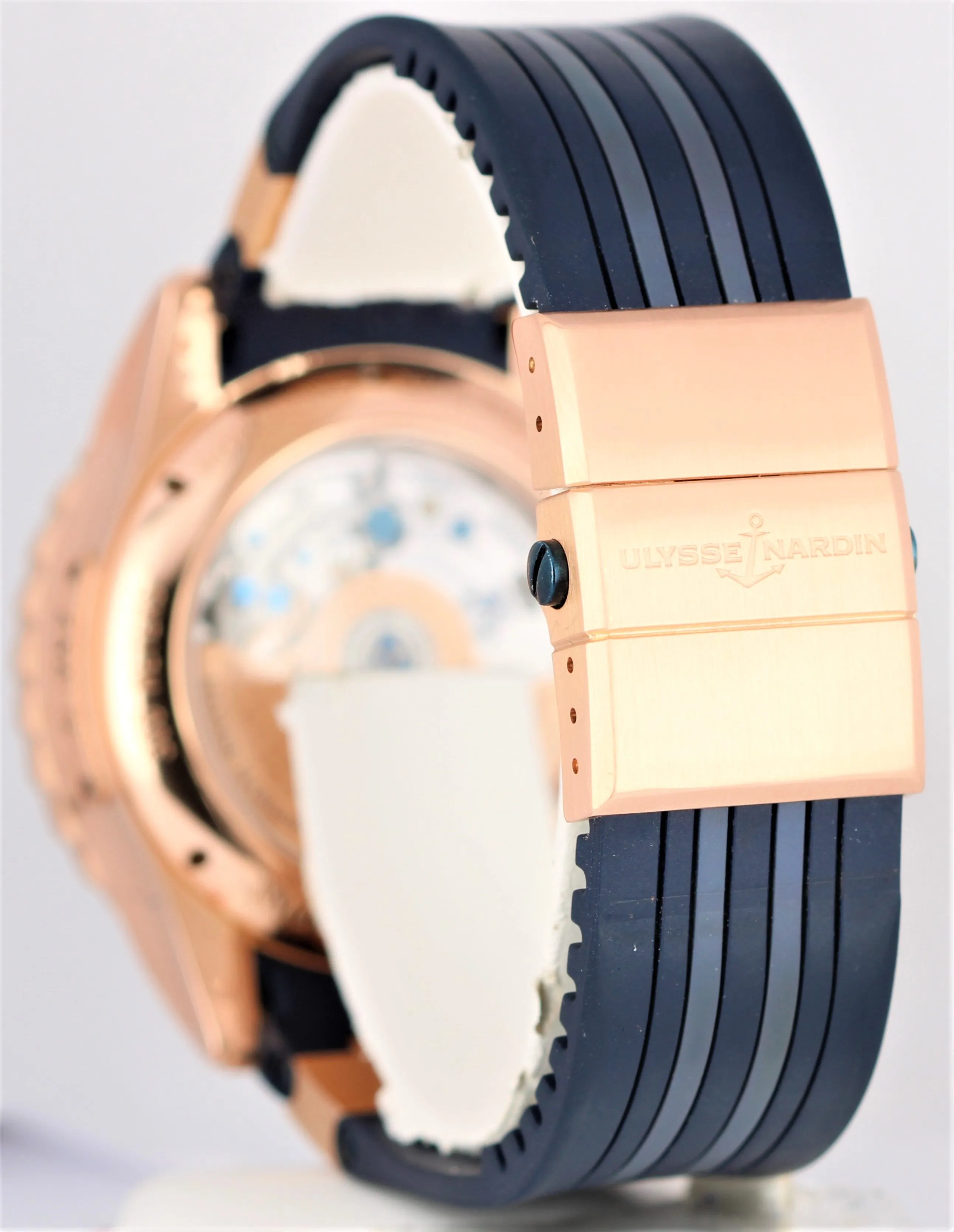 Ulysse Nardin Diver Chronograph 18k Rose Gold Blue 44mm Rubber 1502-151 Watch