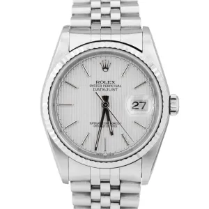 UNPOLISHED Rolex DateJust 36mm Silver TAPESTRY Steel NO-HOLES Case Watch 16234