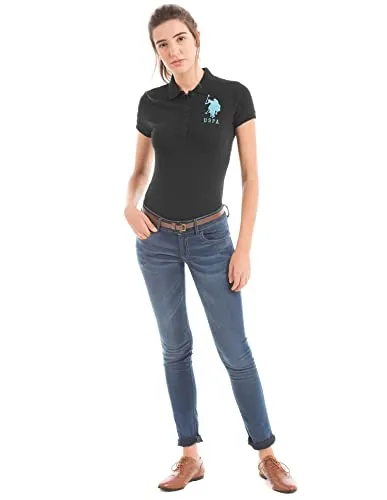 US Polo Women's Band Collar T-Shirt (UWTS0547_Black_X-Small)