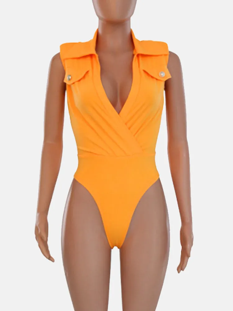 V-neck Sleeveless Bodysuit ï¼?Wrap Skirt Set