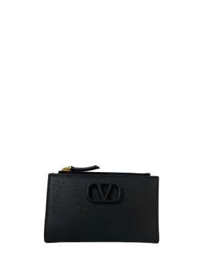 Valentino NEW Vlogo Black Signature Grainy Calfskin Cardholder Wallet