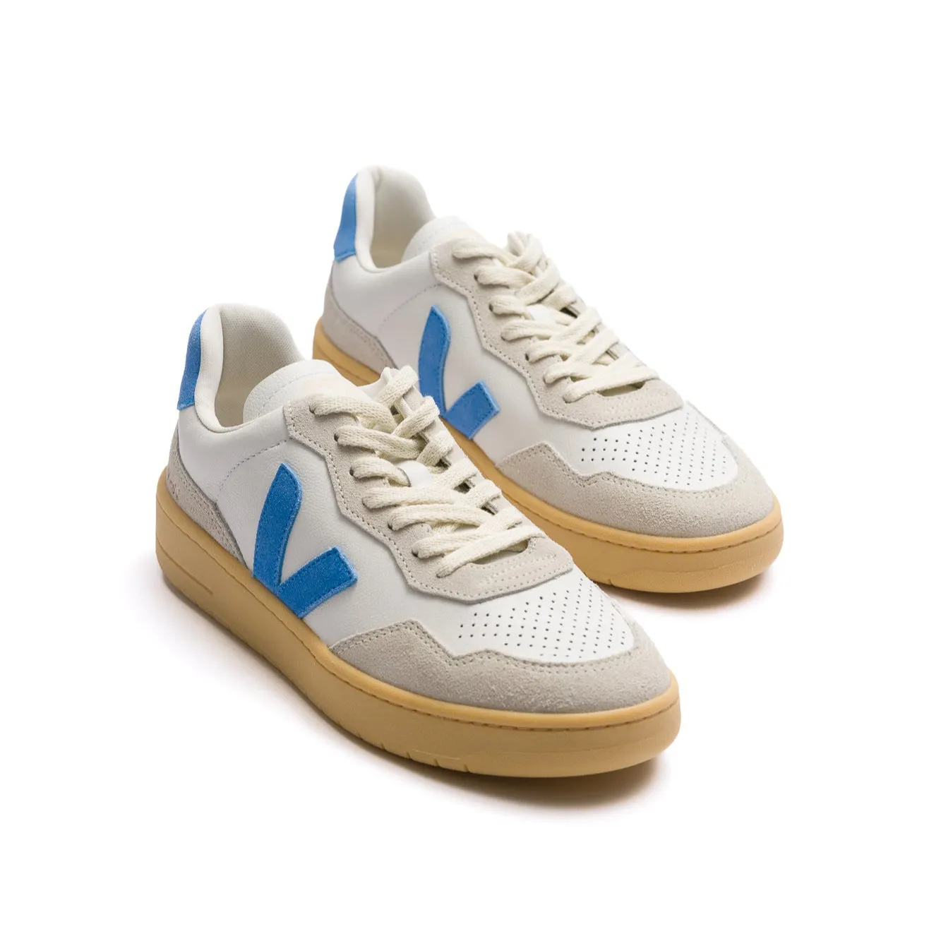 Veja V-90 Leather Shoe - Extra White/Aqua Natural